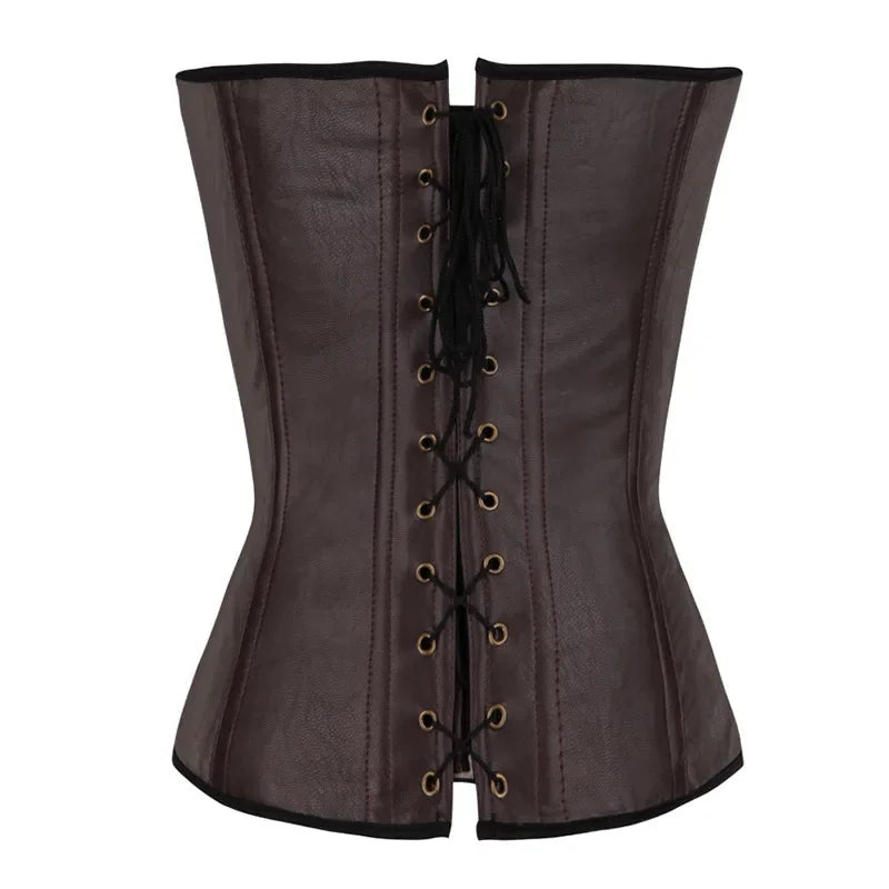 Faux Leather Backless Steampunk Corselet – Gothic Punk Style