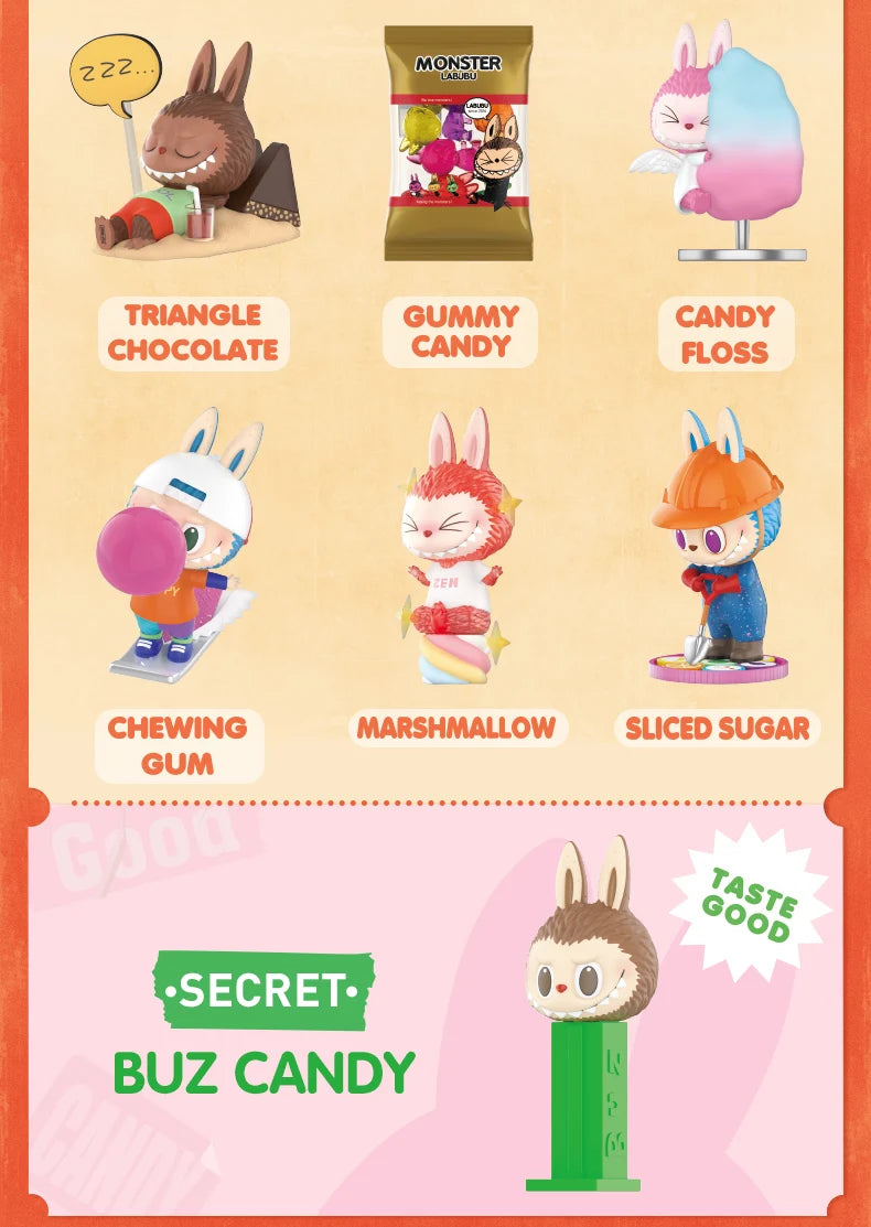 Pop Mart Labubu Candy Monsters PVC Figurine Pink Blue