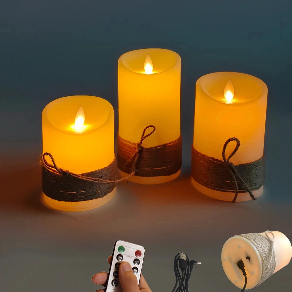 3-teiliges Set flammenloser LED-Kerzen mit USB-Fernbedienung