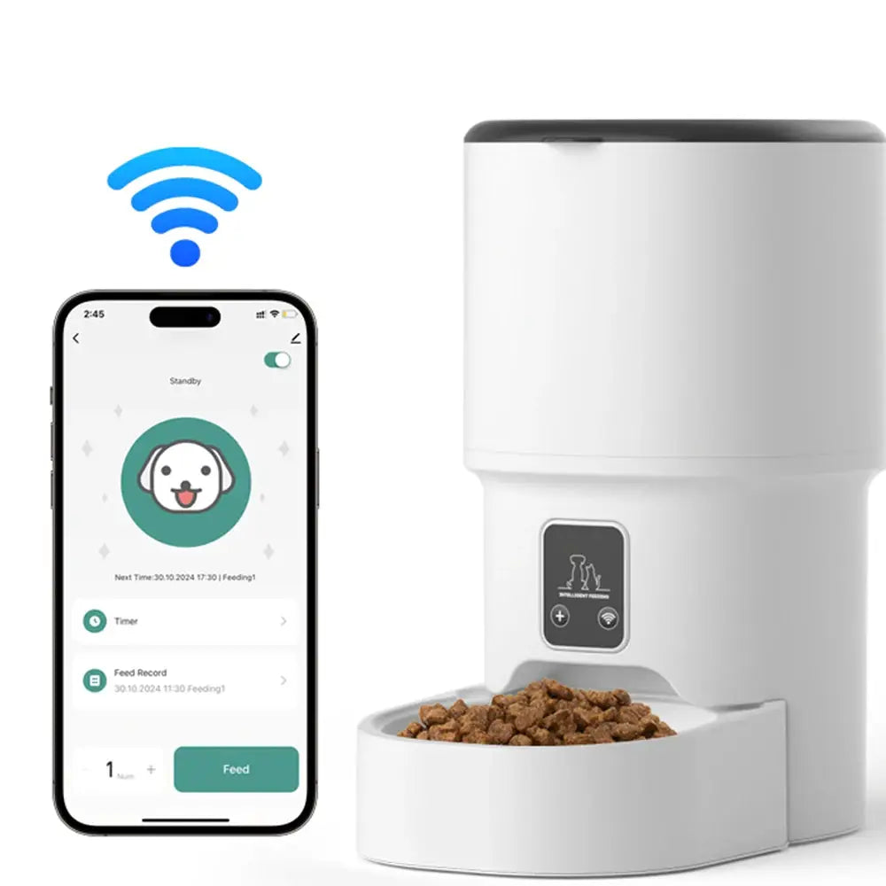 Distributeur automatique 4L blanc pour chats et chiens avec écran LCD et contrôle via app
