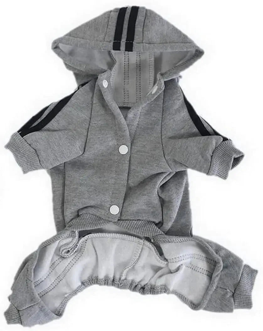 Adidog Sportanzug für Hunde, rot mit weißen Streifen