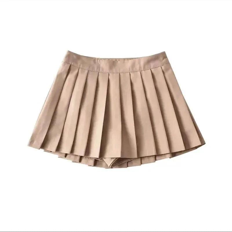 Jupe plissée beige Spice Girl mini, jupe courte à plis marqués