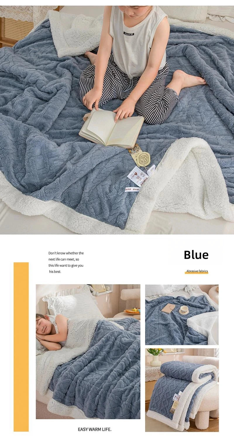 CARA CARLE Korallenfarbene Sherpa-Decke Doppelfleece