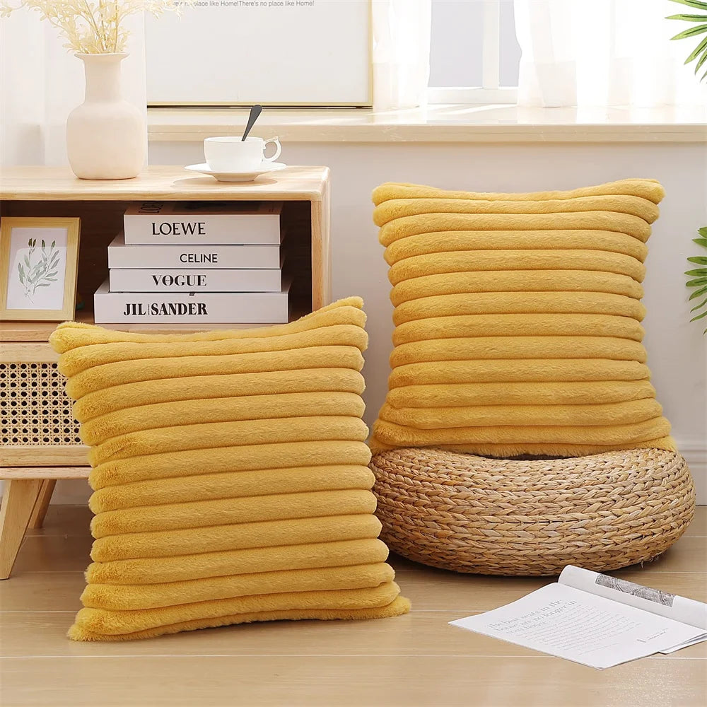 Olanly Taie Oreiller Fausse Fourrure Nordique Jaune Doré