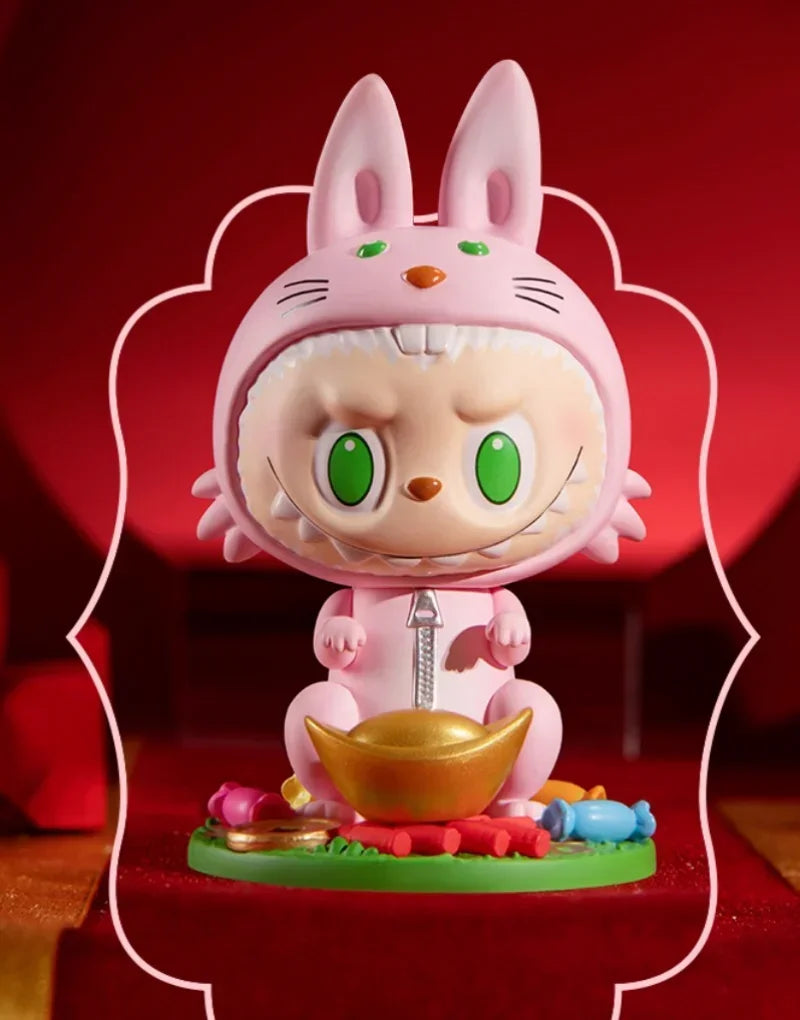 Pop Mart Kawaii PVC-Figur Braun Chinesischer Knoten Rot