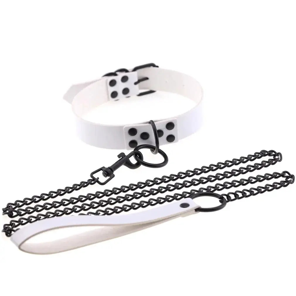 Collier de laisse en cuir synthétique style gothique punk – Decopunk