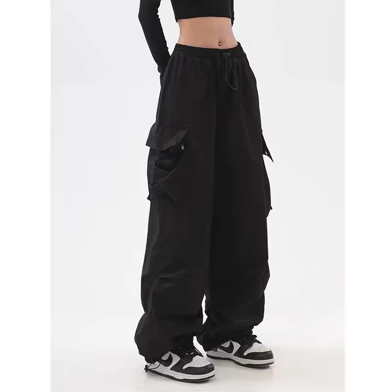 Beysaurt Damen Harajuku Baggy Cargohose mit elastischem Bund