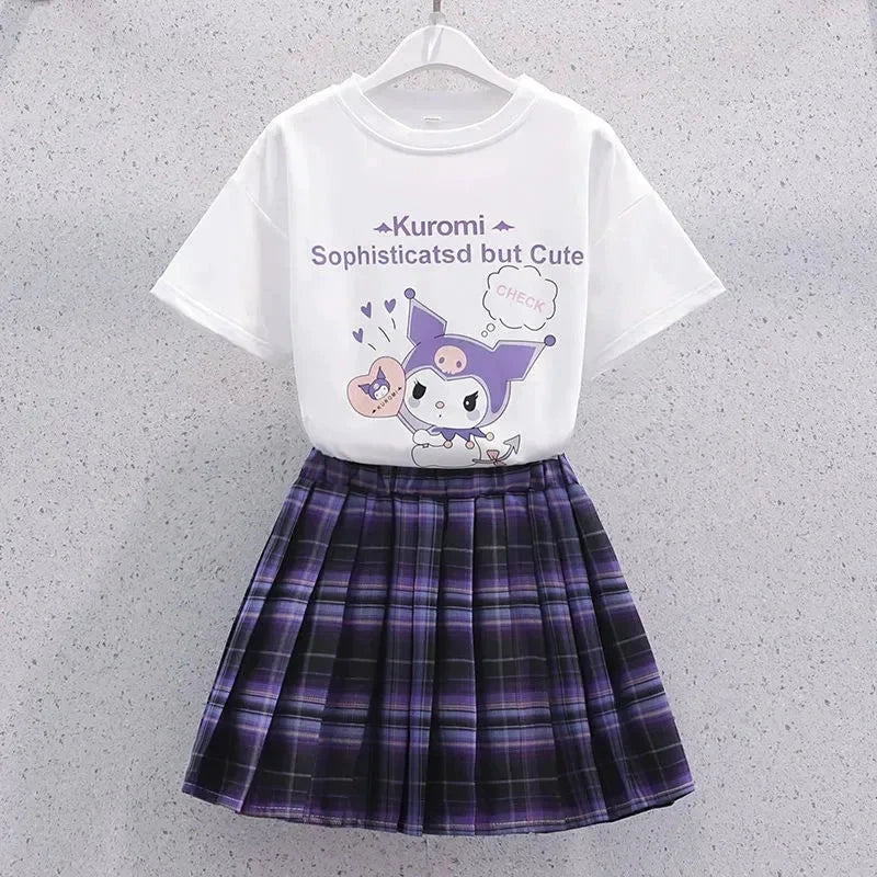 Sanrio Kuromi Kostüm Lila Faltenrock Metallkette
