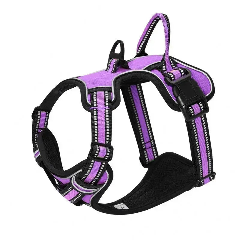 Harnais réglable en nylon pour chien – violet et noir avec sangles réfléchissantes (LSDLBoutique)