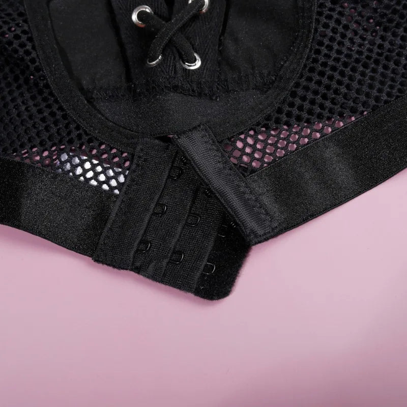 Tornova Lingerie Schwarzes Patchwork-Bustier und Höschen aus PU-Leder mit Schnürung