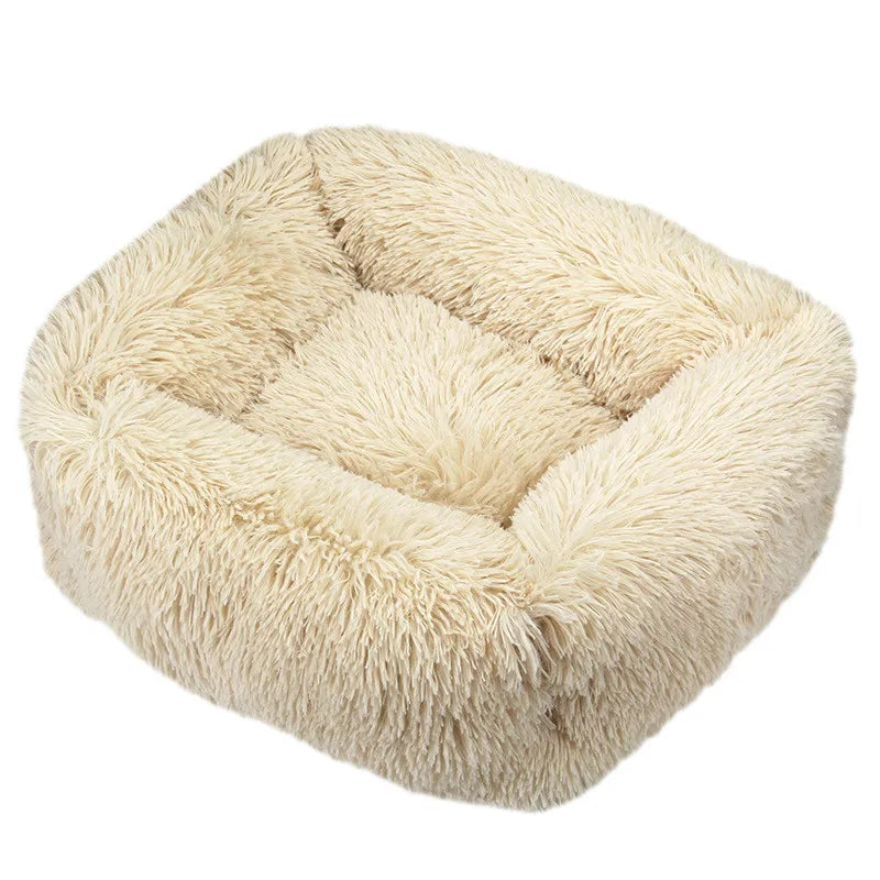 Square Plush Dog Bed, Washable, Duck Blue, Sizes XS to XL