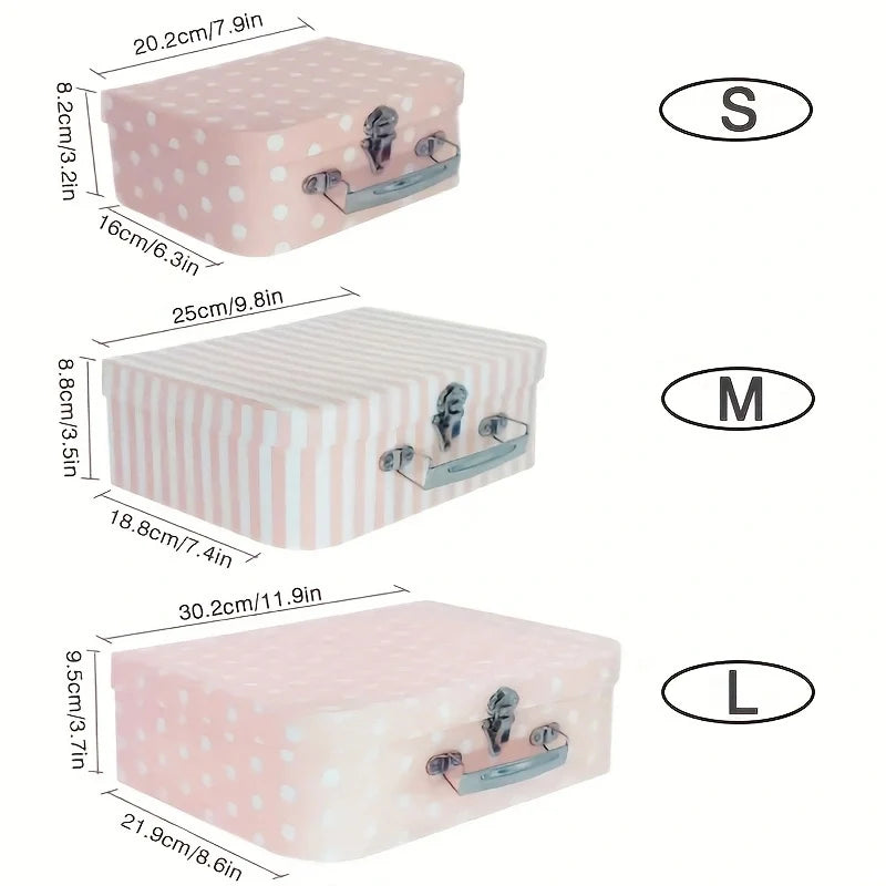 Vintage Geschenkbox aus Karton mit Polka-Dots und Streifen, 3-teilig