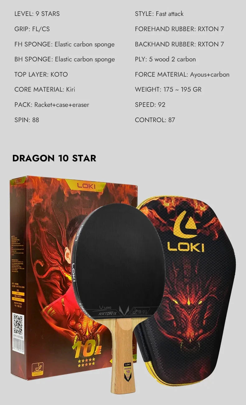 Loki Dragon Tischtennisschläger, 7-lagiges Carbonholz
