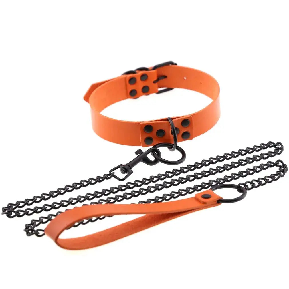 Collier de laisse en cuir synthétique style gothique punk – Decopunk