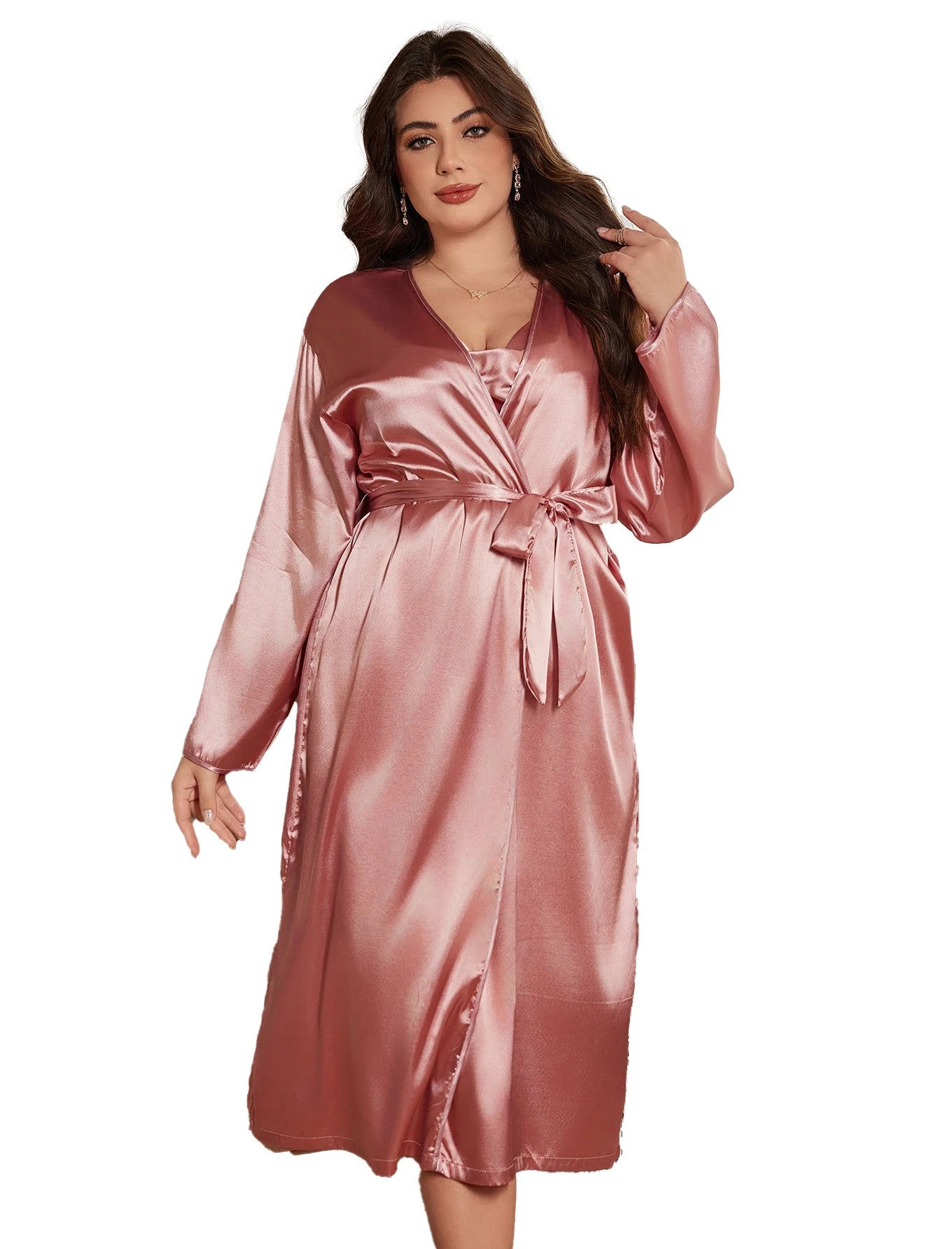 Chemise de Nuit Satin Polyester Rose Grande Taille
