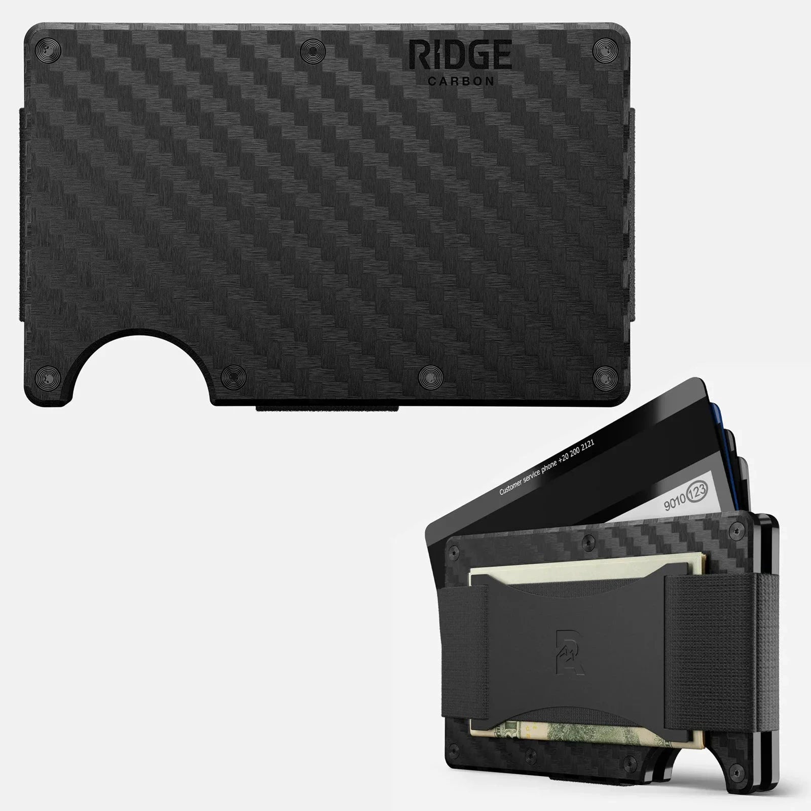 THE RIDGE Portefeuille compact RFID noir en carbone, porte-cartes avec emplacements et billets