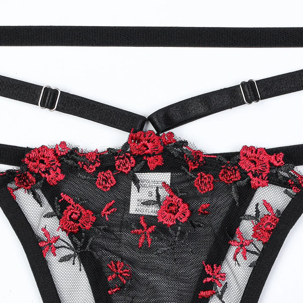 Diccvicc Korsett-Set mit floraler Spitze, Bandagen-Dessous, Schwarz Rot