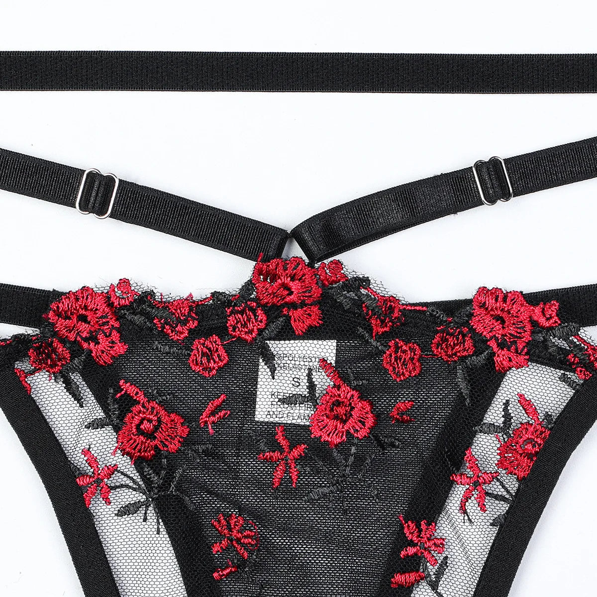 Diccvicc Korsett-Set mit floraler Spitze, Bandagen-Dessous, Schwarz Rot