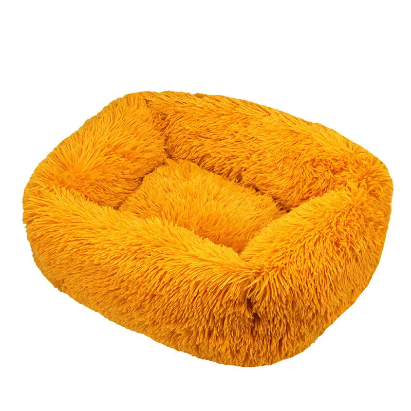 Square Plush Dog Bed, Washable, Duck Blue, Sizes XS to XL