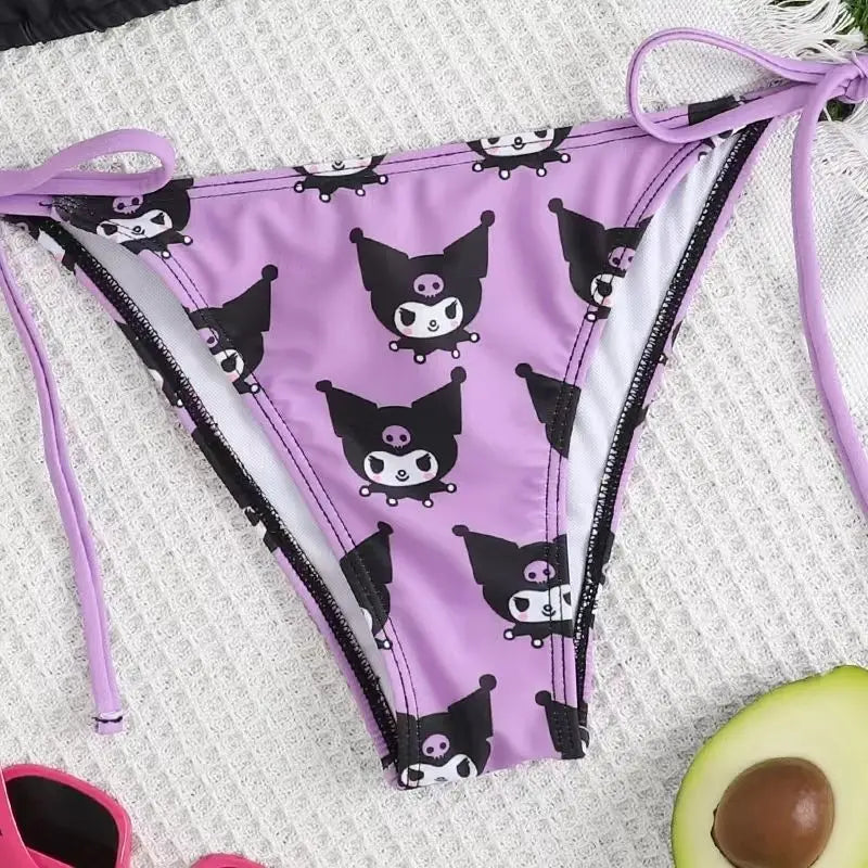 Kawaii Cosplay Two-Piece Bikini with Cat Print – Kuromi Y2K