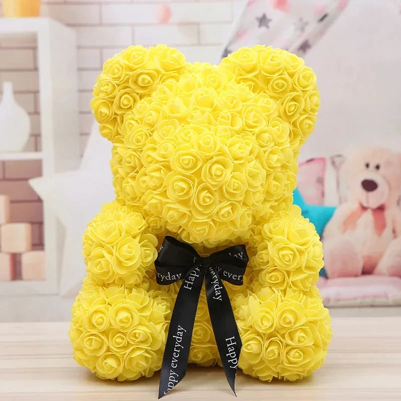 Ourson en roses éternelles avec boîte – 40 cm