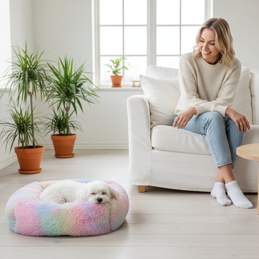 Square Plush Dog Bed, Washable, Duck Blue, Sizes XS to XL