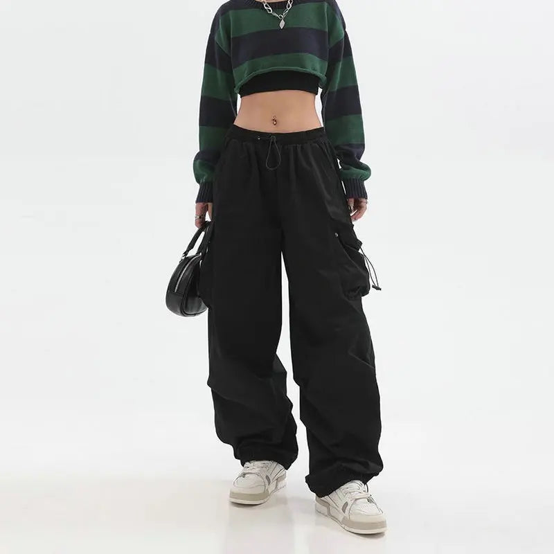 Beysaurt Damen Harajuku Baggy Cargohose mit elastischem Bund