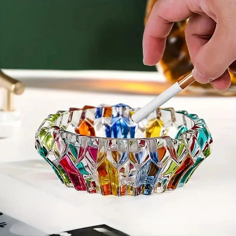 1 eleganter Glasaschenbecher - Rundes, farbiges Design, geeignet für Heim- und Bürodekoration, perfekt für das Wohnzimmer
