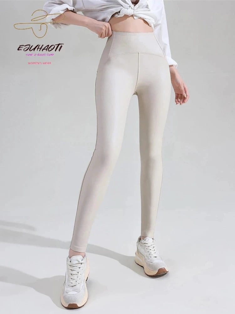 Schwarze Leggings aus PU-Leder mit Schlangenmuster und hohem Bund