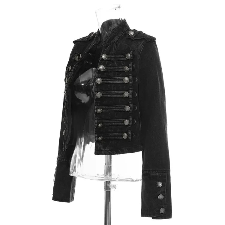 Yipn Veste Jean Courte Noir Fendue À Boutons Multiples