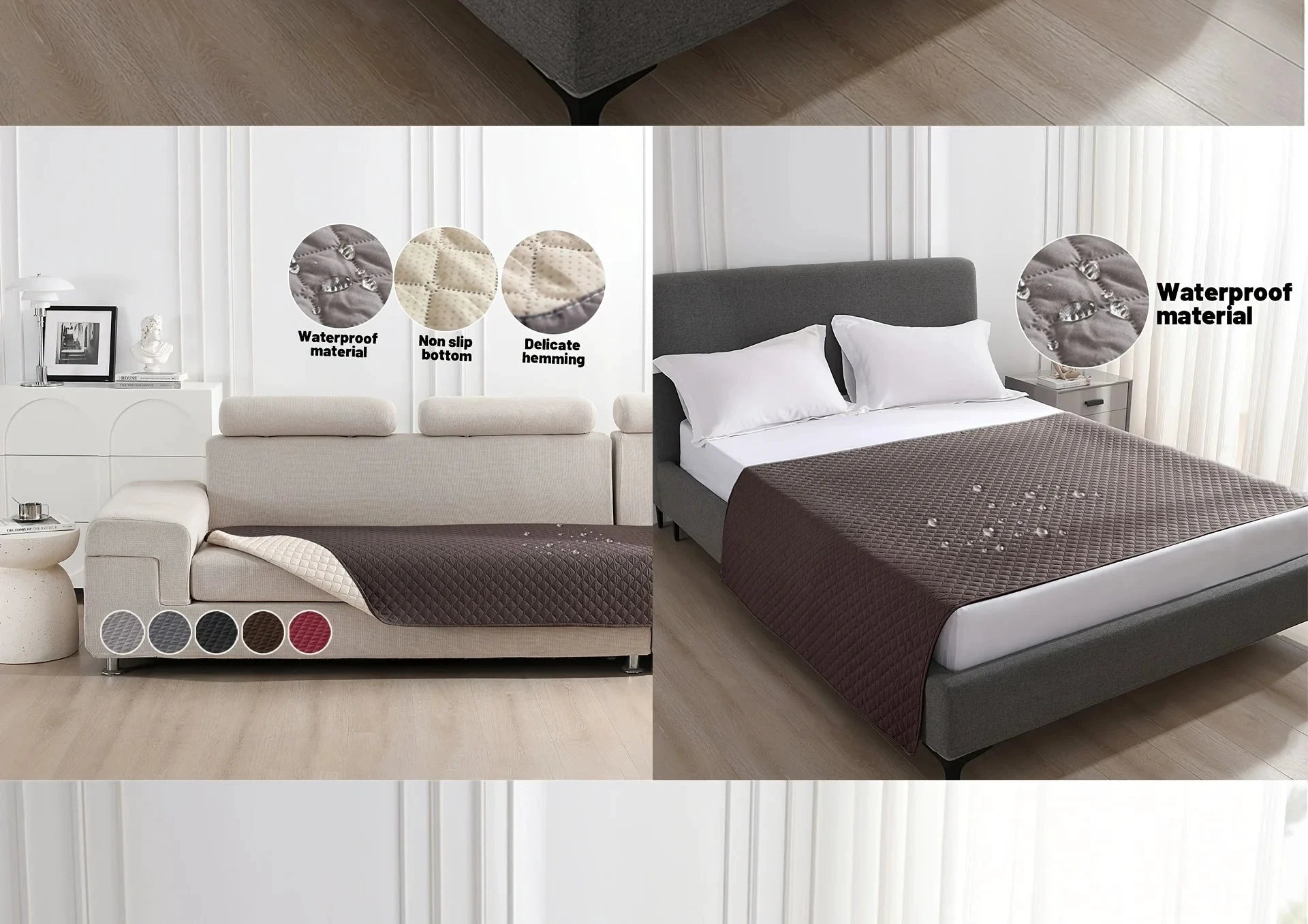 Auslaufsicherer, rutschfester und wasserdichter Hundebettbezug, grau