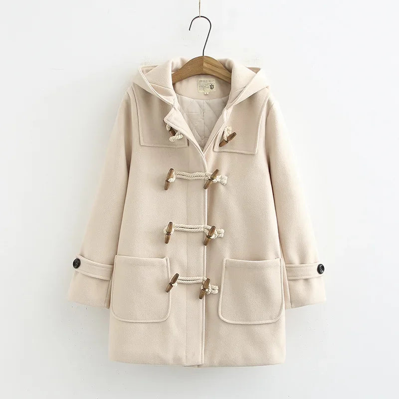 Manteau Long En Laine Avec Boutons En Bois Et Poches