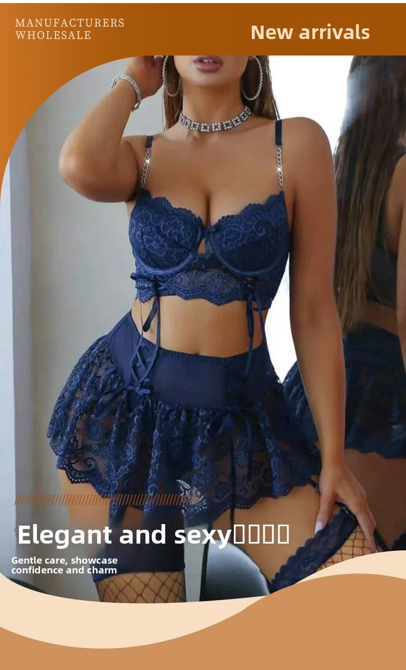 Léa's Secrets Verstellbarer blauer Schmetterlings-Spitzenbody