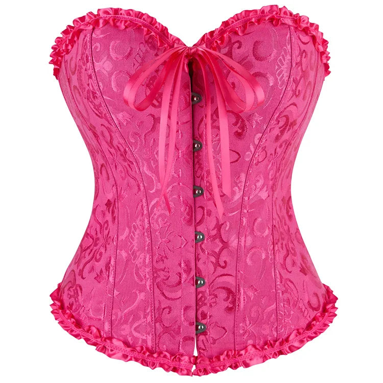 Victorian Floral Jacquard Corset – Front Busk Closure