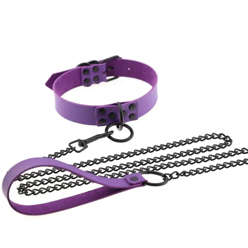 Collier de laisse en cuir synthétique style gothique punk – Decopunk