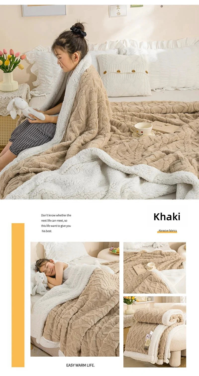 CARA CARLE Korallenfarbene Sherpa-Decke Doppelfleece