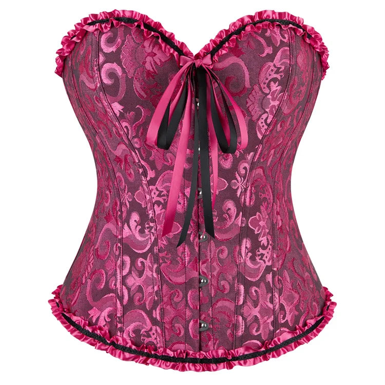 Victorian Floral Jacquard Corset – Front Busk Closure