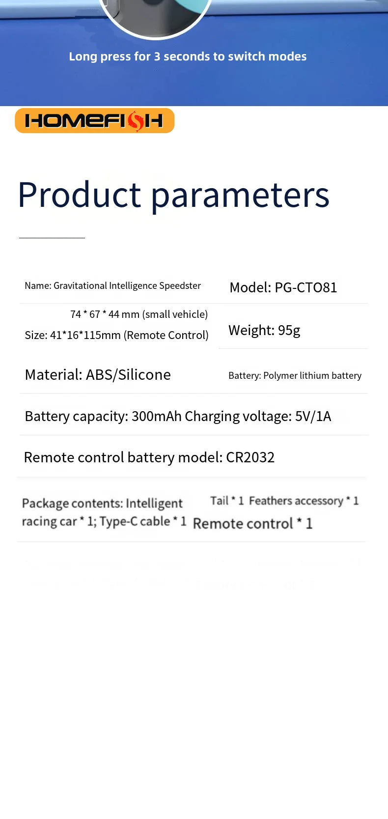 Homefish Voiture Chat Intelligente Deux Modes Télécommande