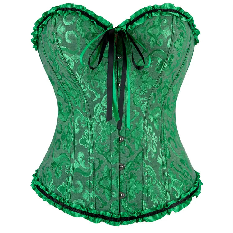 Victorian Floral Jacquard Corset – Front Busk Closure