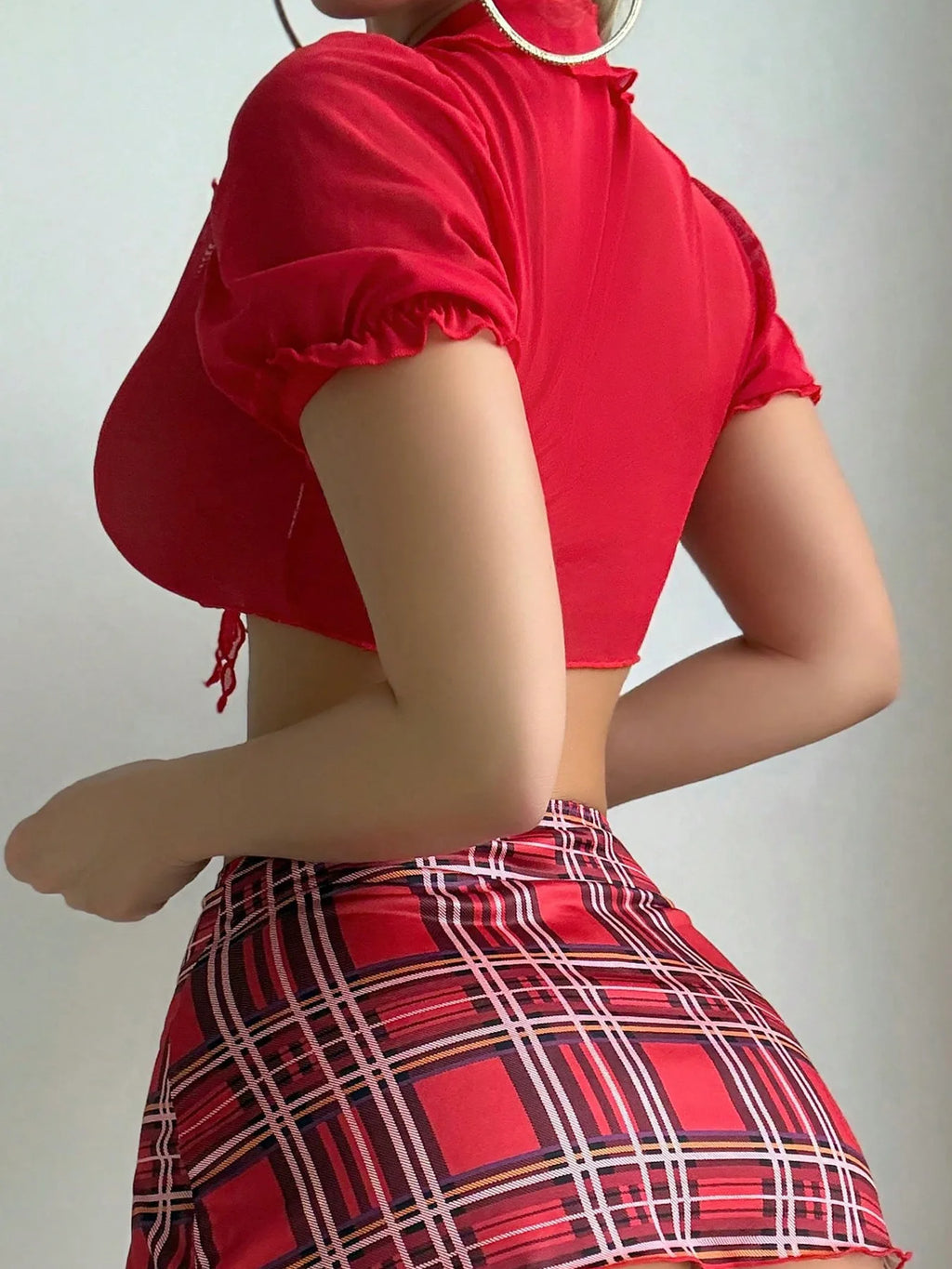 Léa's Secrets Vierteiliges grünes Karo-Dessous-Set