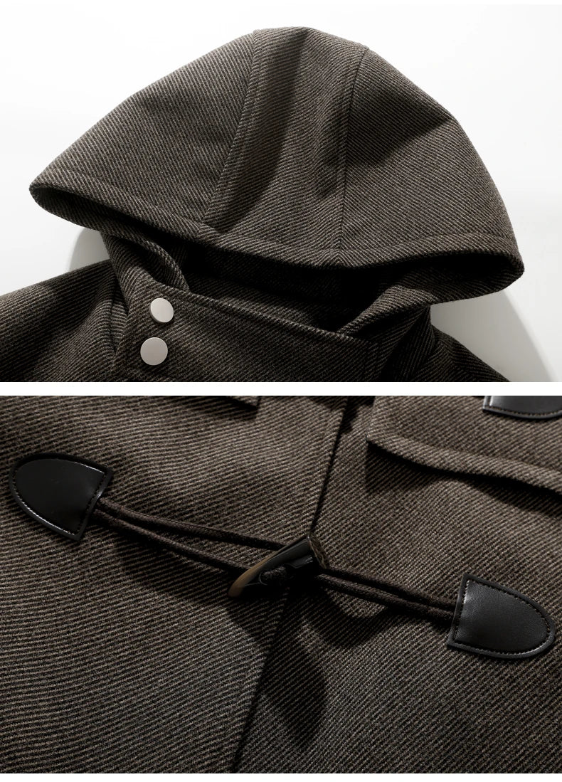 MISNIK Manteau Long Polyester Noir Café Fermeture Toggle