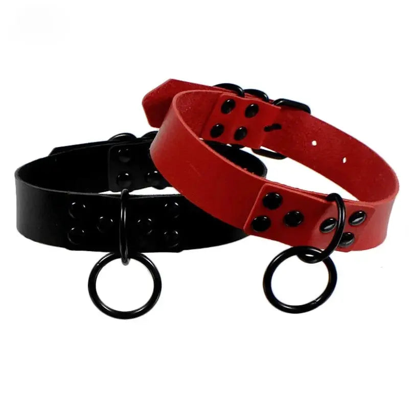 Collier de laisse en cuir synthétique style gothique punk – Decopunk