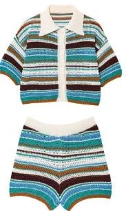 Les Secrets de Léa – Ensemble maille crochet rayé short et polo – Samia