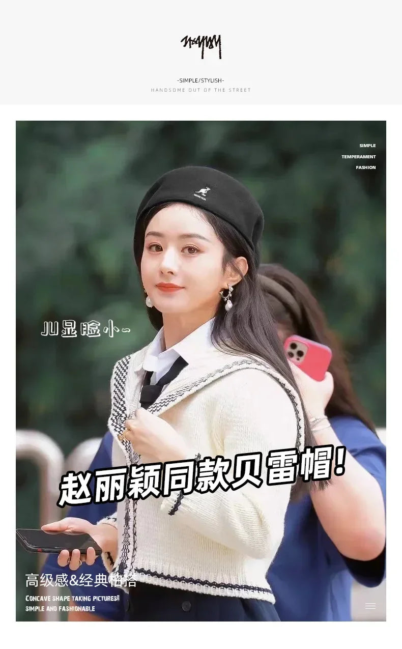 Béret En Laine Noir Motif Étoiles Tricot Été Fin Unisexe