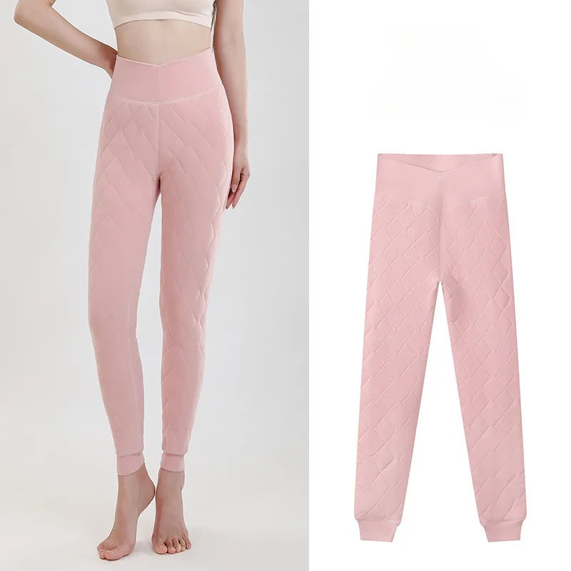 Legging Velours Taille Haute Femme Rose Doublé Polaire Chaud Hiver