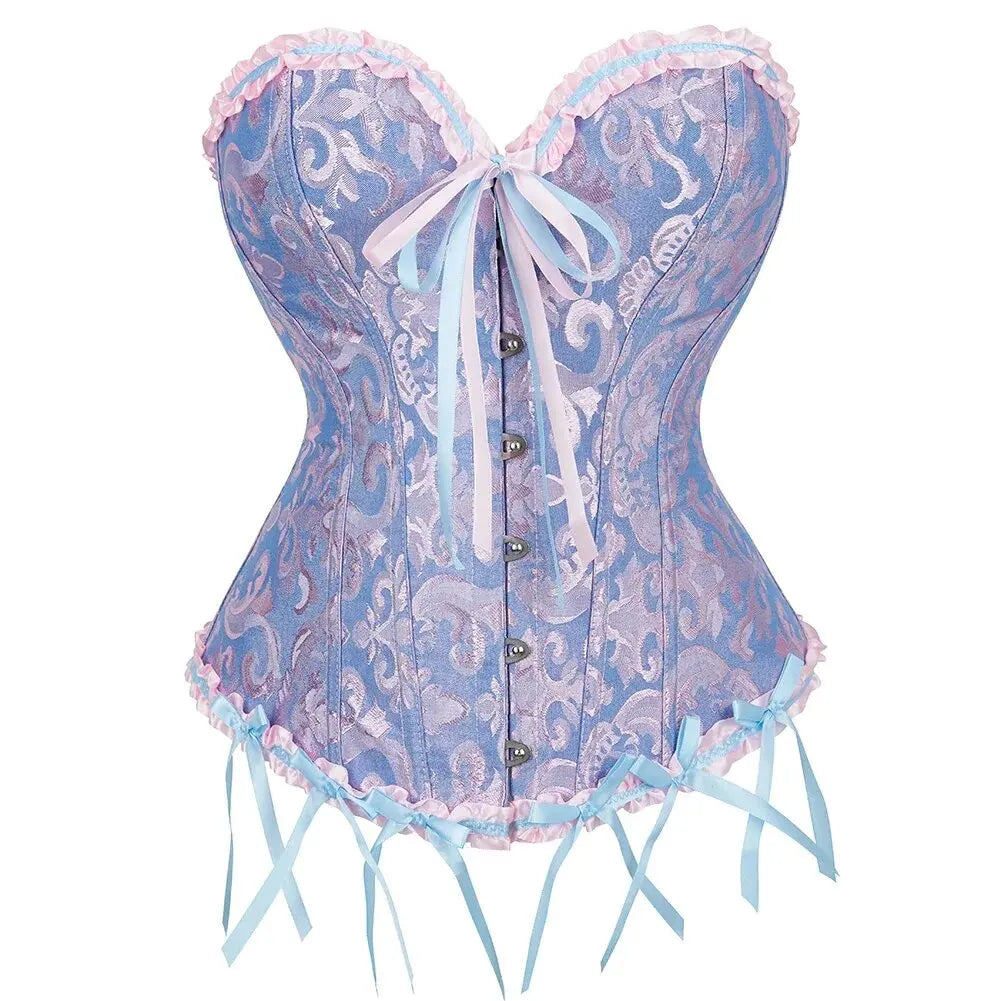 Victorian Floral Jacquard Corset – Front Busk Closure
