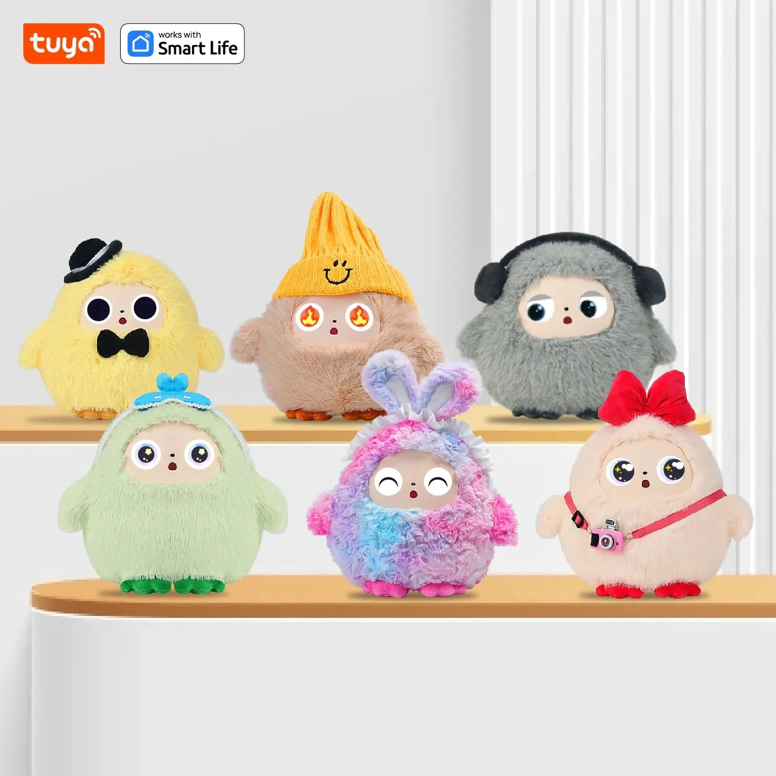 BOBO Grauer Roboter-Plüsch mit KI, LED-Augen und USB-Sprachsteuerung