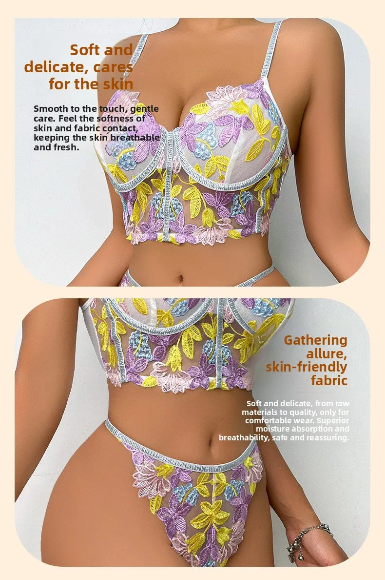 Léa's Secrets Set aus transparentem, rückenfreiem BH mit floralem Netzmuster