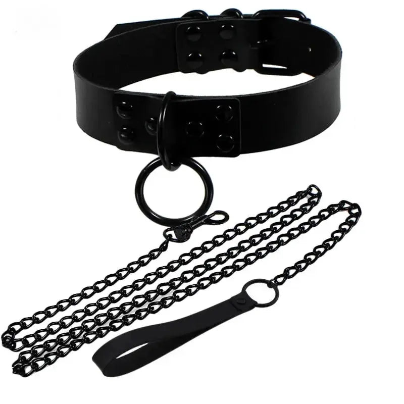 Collier de laisse en cuir synthétique style gothique punk – Decopunk