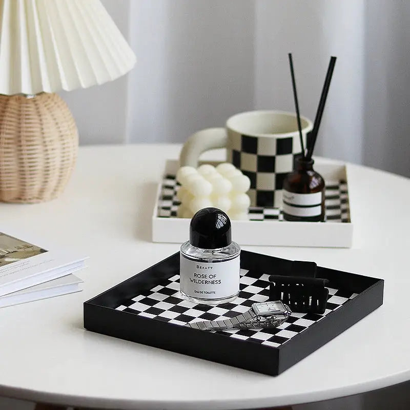 Epeiushome - Black and White Checkerboard Office Staircase, Nordic Ins Style, Square, Crescent-shaped Storage